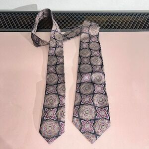 Vintage Jos A Bank Long Paisley Mens Tie, Black Purple 100% Silk Signature GOLD